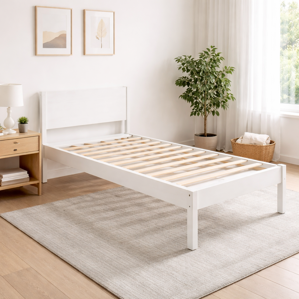Modern Minimalist Single Wooden Bed Frame with Headboard – Heavy-Duty ...